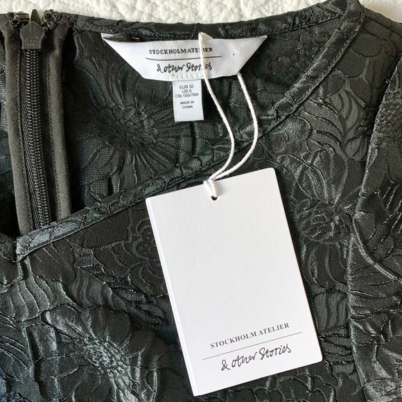 NWT & Other Stories Textured Puff Sleeve Black Dress sz 0 XS - Picture 8 of 15